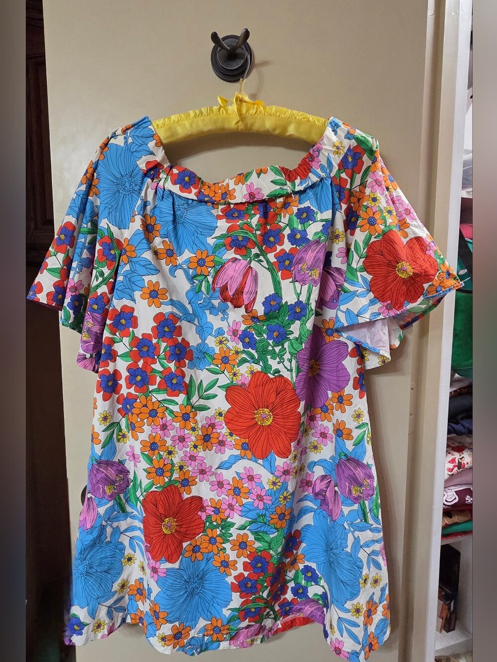 H&M White Floral Mini Dress with Red, Blue, Purple & Orange Blooms
